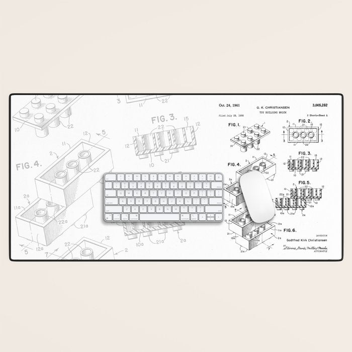 Legos Patent - Legos Brick Art - Black And White Desk Mat Gallery Image 1