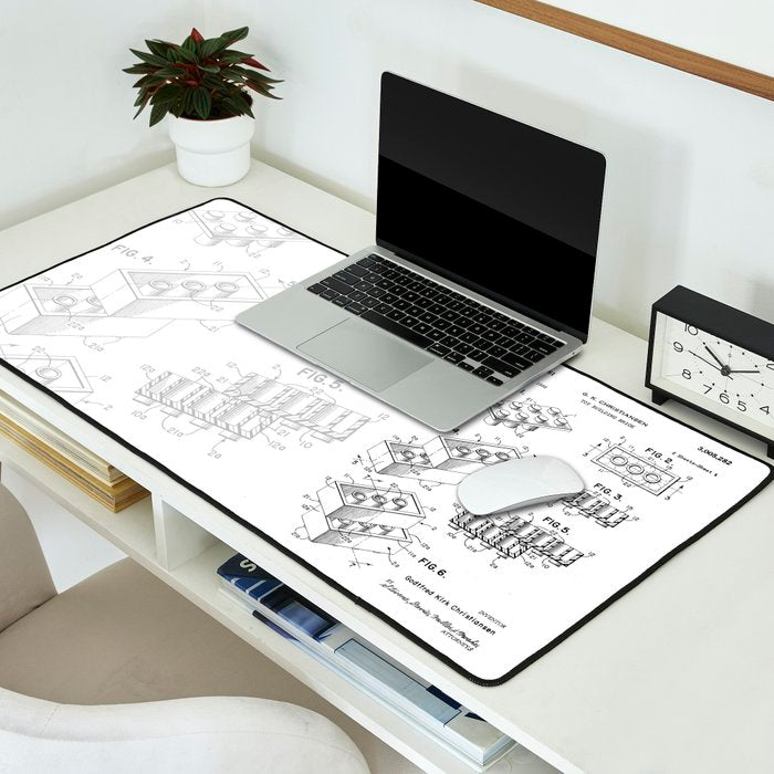Legos Patent - Legos Brick Art - Black And White Desk Mat Gallery Image 2