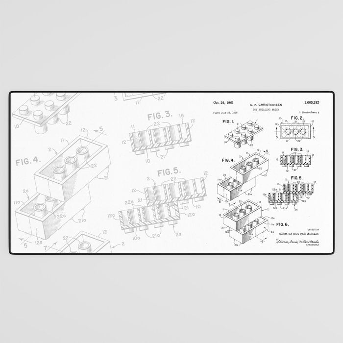 Legos Patent - Legos Brick Art - Black And White Desk Mat Gallery Image 3