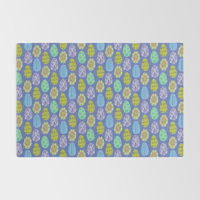 Colorful Folk Art Easter Eggs in Lavender & Green Rug Gallery Image 2