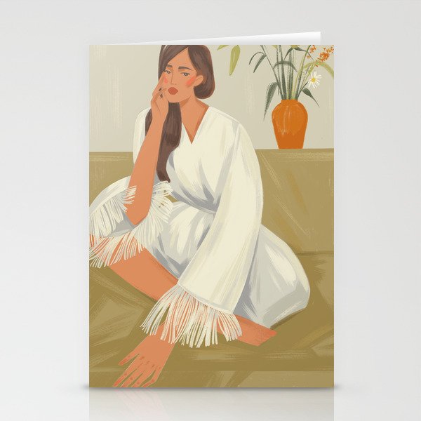 woman in kimono at home Stationery Card Gallery Image 1