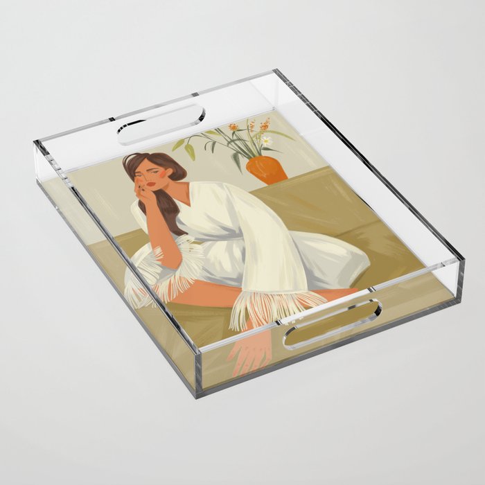 woman in kimono at home Acrylic Tray Gallery Image 1