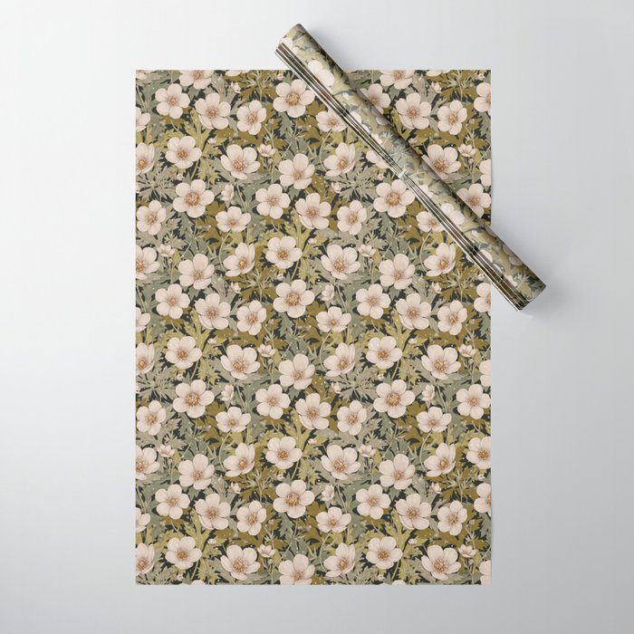 Floral Meadow In Spring Green Wrapping Paper Gallery Image 1