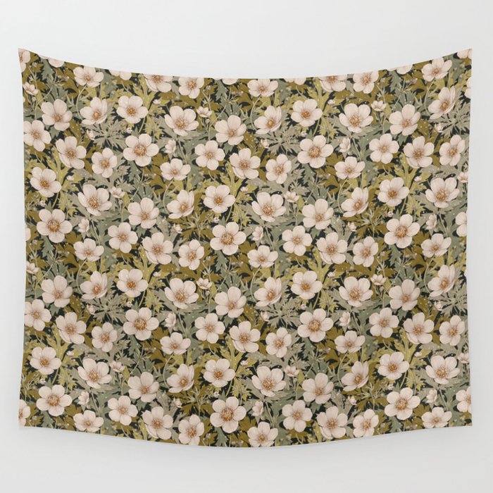 Floral Meadow In Spring Green Wall Tapestry Gallery Image 1