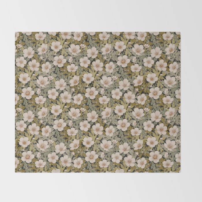 Floral Meadow In Spring Green Throw Blanket Gallery Image 2