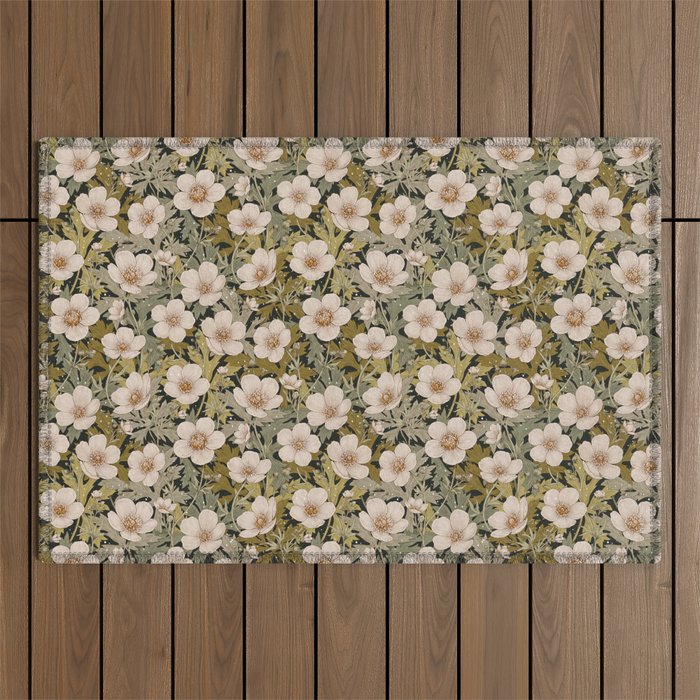 Floral Meadow In Spring Green Outdoor Rug Gallery Image 1