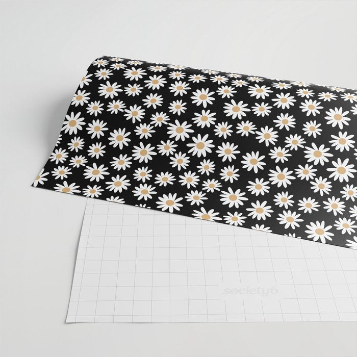 Daisies - daisy floral repeat, daisy flowers, 70s, retro, black, daisy floral Wrapping Paper Gallery Image 2