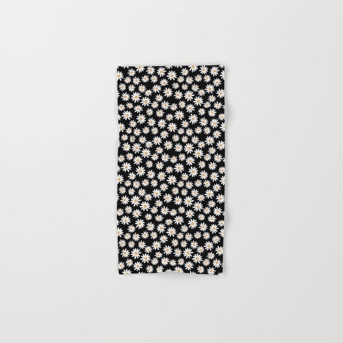 Daisies - daisy floral repeat, daisy flowers, 70s, retro, black, daisy floral Bath Towel Gallery Image 1