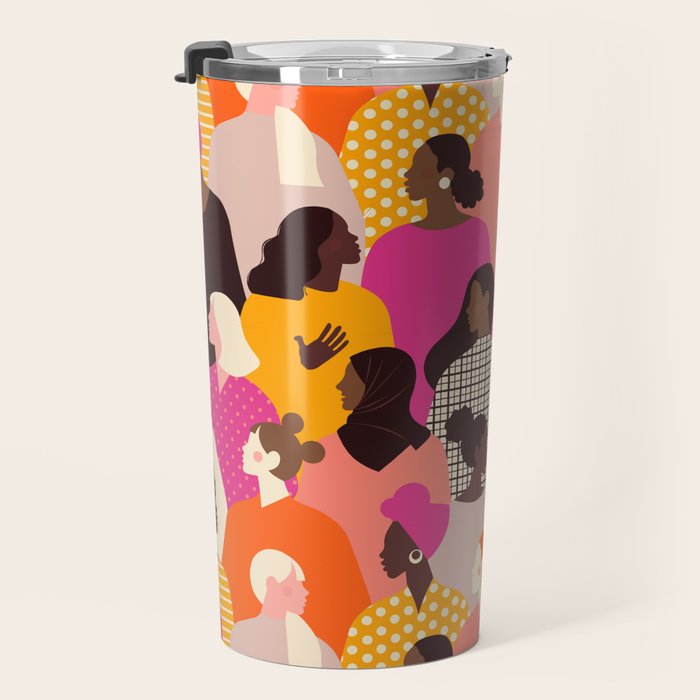 Female diverse faces pink Travel Mug Gallery Image 3