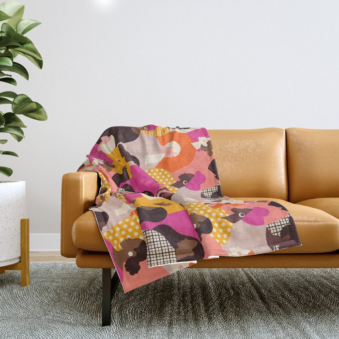 Female diverse faces pink Throw Blanket Gallery Image 1