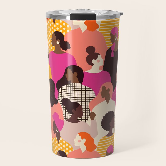 Female diverse faces pink Travel Mug Gallery Image 1