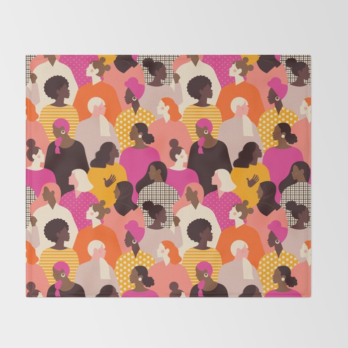 Female diverse faces pink Throw Blanket Gallery Image 2
