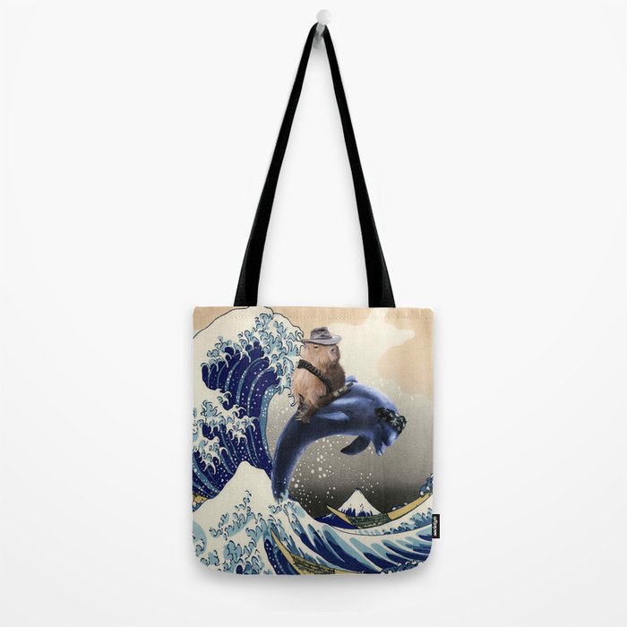 Cowboy Capybara Riding Dolphin Great Wave Tote Bag Gallery Image 2