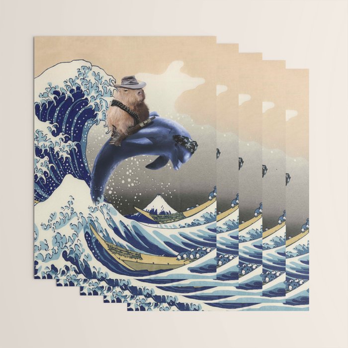 Cowboy Capybara Riding Dolphin Great Wave Wrapping Paper Gallery Image 3