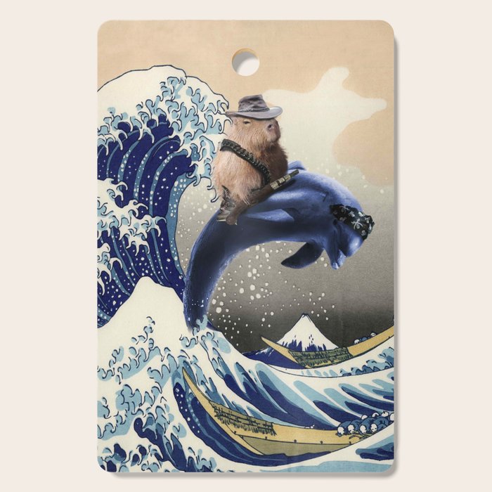 Cowboy Capybara Riding Dolphin Great Wave Cutting Board Gallery Image 1