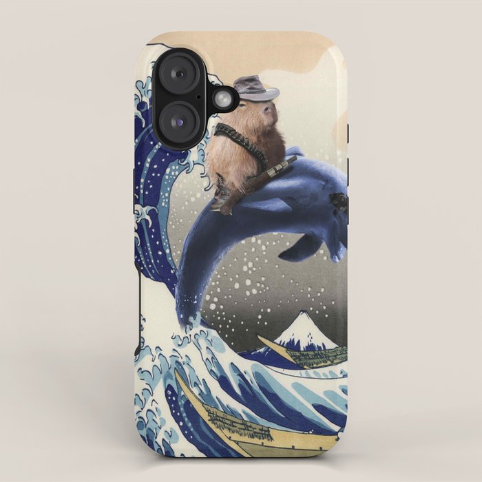 Cowboy Capybara Riding Dolphin Great Wave iPhone Case Gallery Image 1