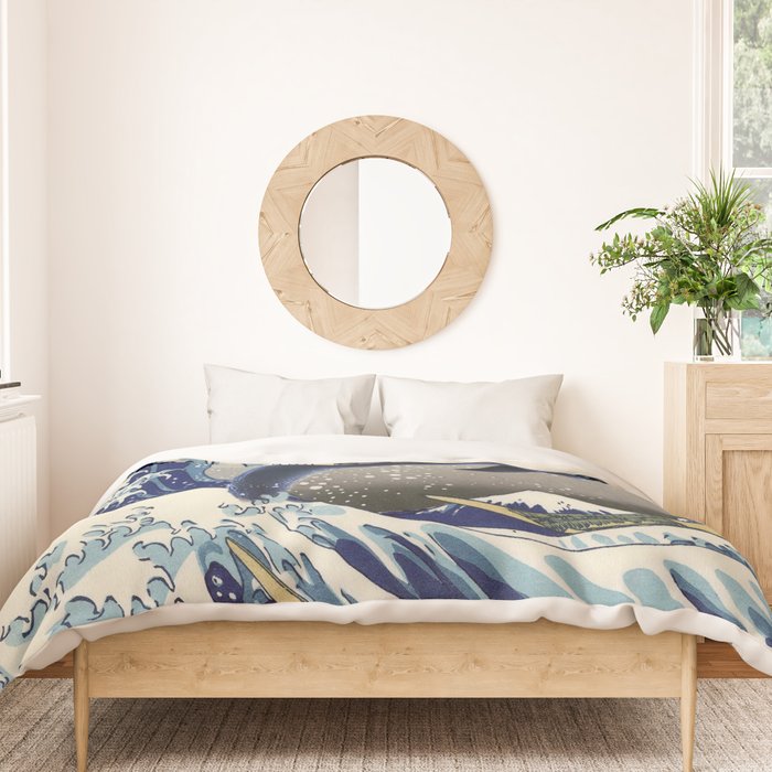 Cowboy Capybara Riding Dolphin Great Wave Duvet Cover Gallery Image 3