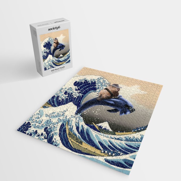 Cowboy Capybara Riding Dolphin Great Wave Jigsaw Puzzle Gallery Image 2