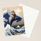 Cowboy Capybara Riding Dolphin Great Wave Stationery Card Gallery Image 2