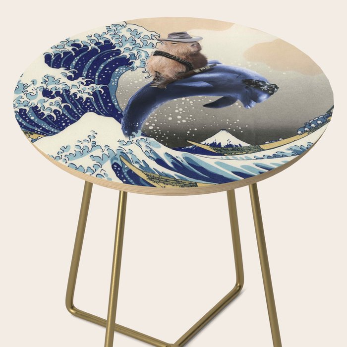 Cowboy Capybara Riding Dolphin Great Wave Side Table Gallery Image 2