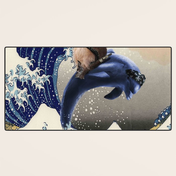 Cowboy Capybara Riding Dolphin Great Wave Desk Mat Gallery Image 3