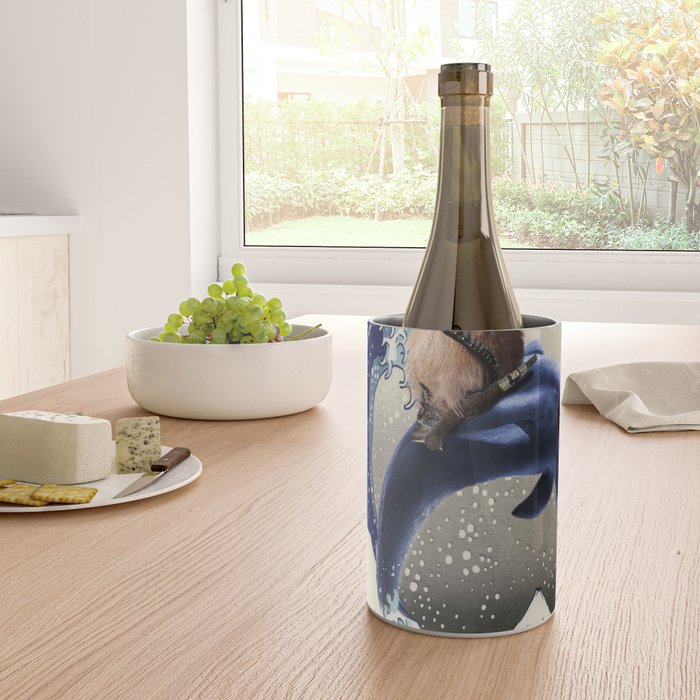 Cowboy Capybara Riding Dolphin Great Wave Wine Chiller Gallery Image 4