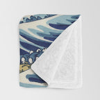Cowboy Capybara Riding Dolphin Great Wave Throw Blanket Gallery Image 3