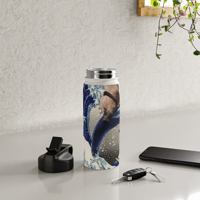 Cowboy Capybara Riding Dolphin Great Wave Water Bottle Gallery Image 4