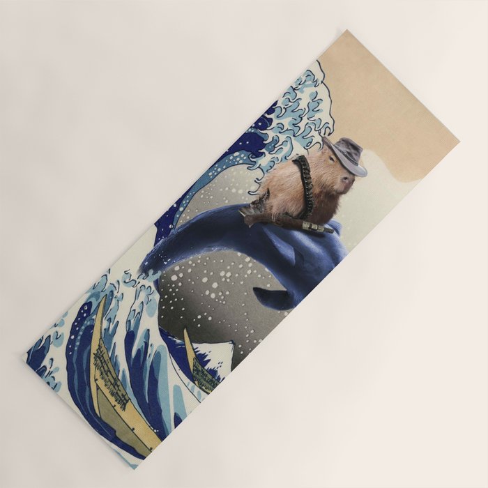 Cowboy Capybara Riding Dolphin Great Wave Yoga Mat Gallery Image 1
