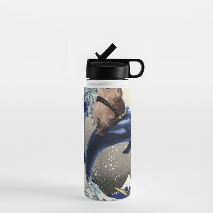 Cowboy Capybara Riding Dolphin Great Wave Water Bottle