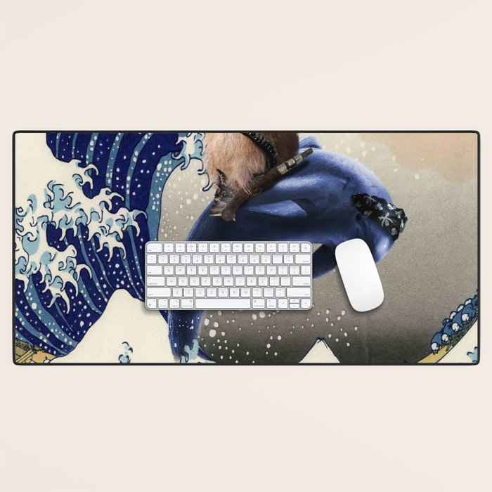Cowboy Capybara Riding Dolphin Great Wave Desk Mat Gallery Image 1