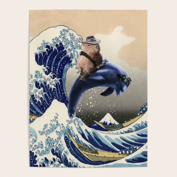 Cowboy Capybara Riding Dolphin Great Wave Poster Gallery Image 1