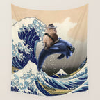 Cowboy Capybara Riding Dolphin Great Wave Wall Tapestry Gallery Image 4