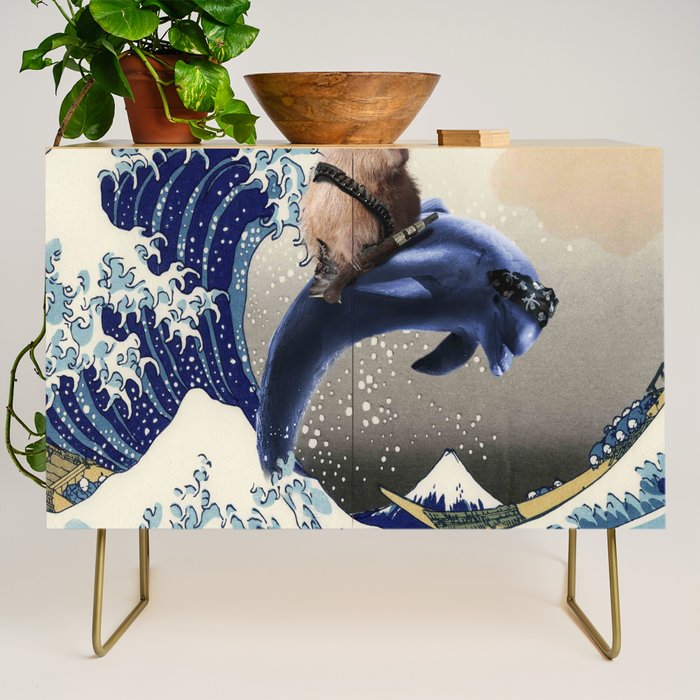 Cowboy Capybara Riding Dolphin Great Wave Credenza Gallery Image 1