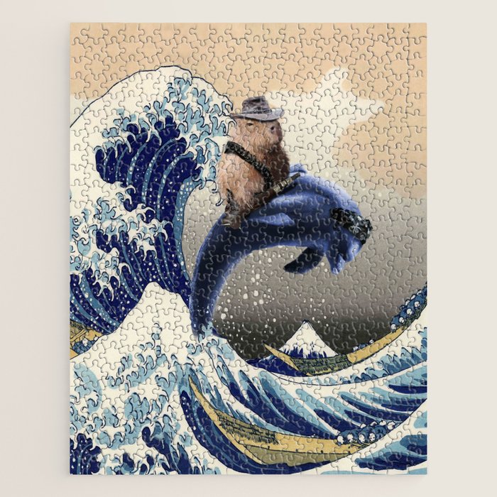 Cowboy Capybara Riding Dolphin Great Wave Jigsaw Puzzle Gallery Image 1