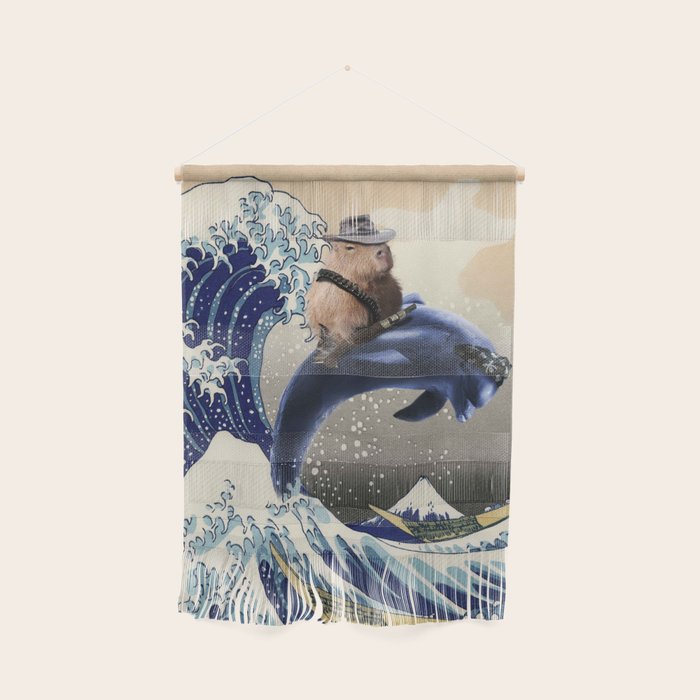 Cowboy Capybara Riding Dolphin Great Wave Wall Hanging Gallery Image 1
