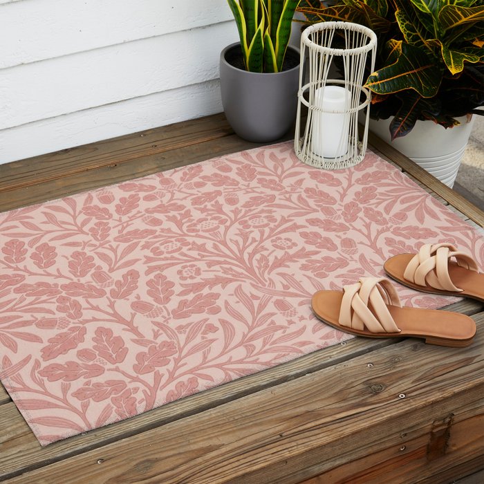 William Morris Acorn Pastel Rose Pink Outdoor Rug Gallery Image 2