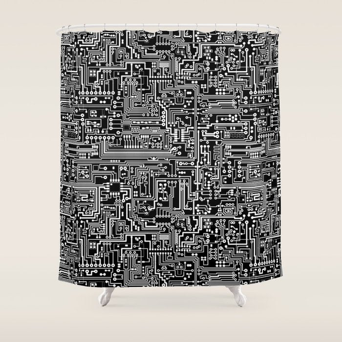 Circuit Board on Black Shower Curtain Gallery Image 1