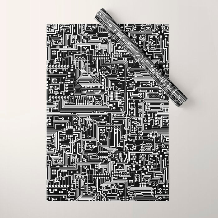 Circuit Board on Black Wrapping Paper Gallery Image 1