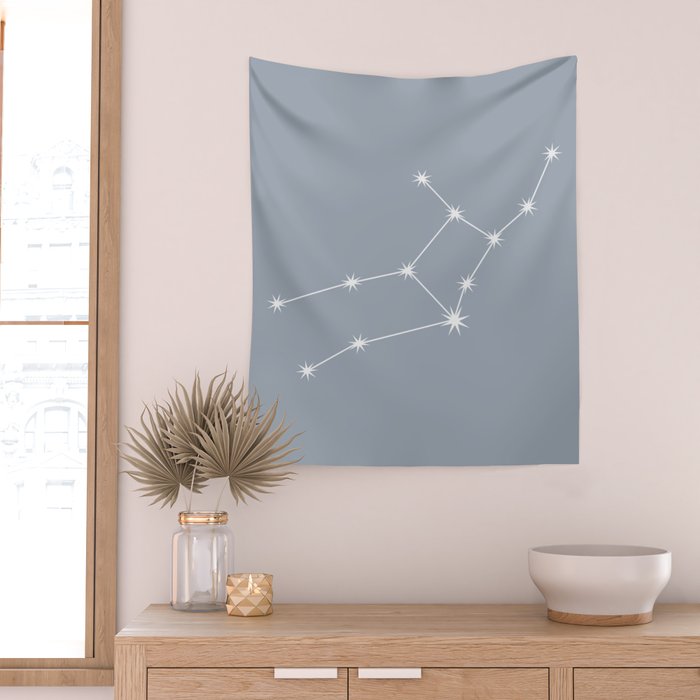Virgo Zodiac Star Constellation Line Art Blue Grey Wall Tapestry Gallery Image 2
