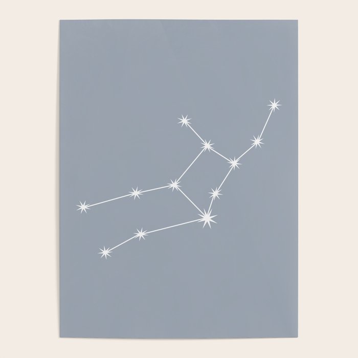 Virgo Zodiac Star Constellation Line Art Blue Grey Poster Gallery Image 1
