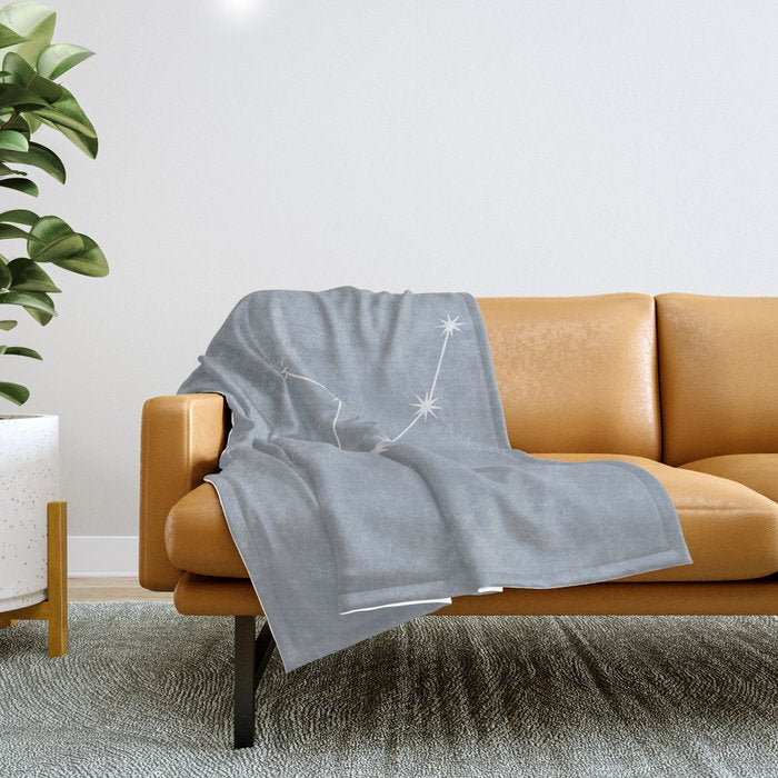 Virgo Zodiac Star Constellation Line Art Blue Grey Throw Blanket Gallery Image 1