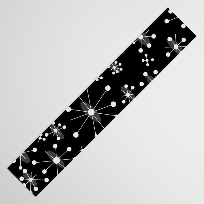 Mid century atomic white and black pattern Table Runner Gallery Image 3