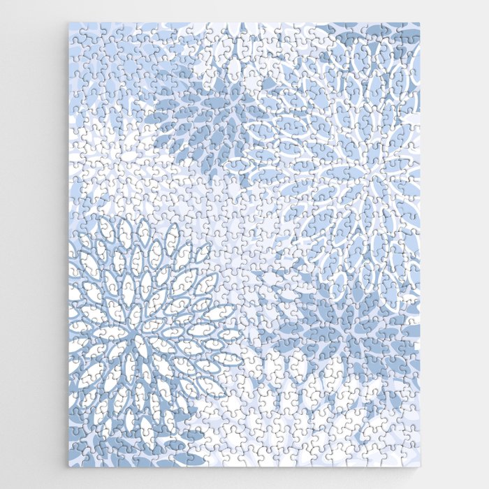 Festive, Winter, Floral Prints, Soft Blue and White Jigsaw Puzzle Gallery Image 1