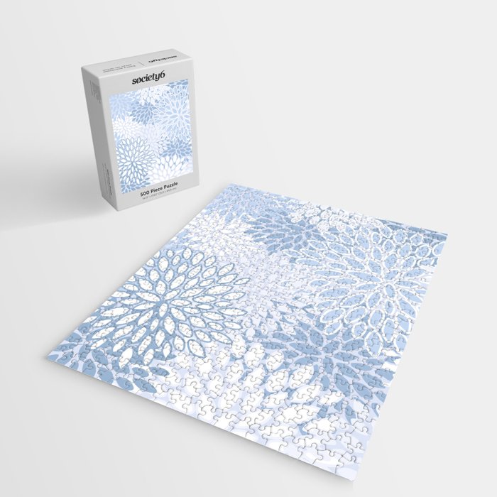 Festive, Winter, Floral Prints, Soft Blue and White Jigsaw Puzzle Gallery Image 2
