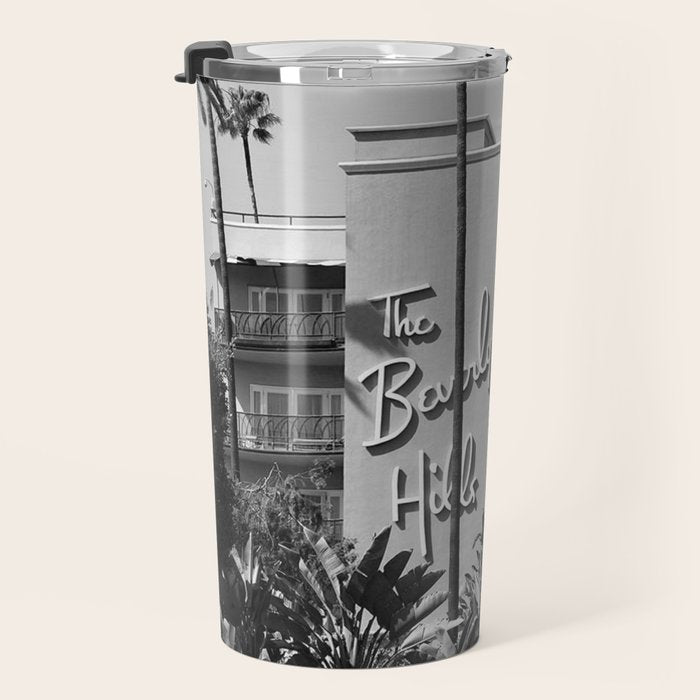 Beverly Hills Hotel, California black and white photograph / black and white photography Travel Mug Gallery Image 3