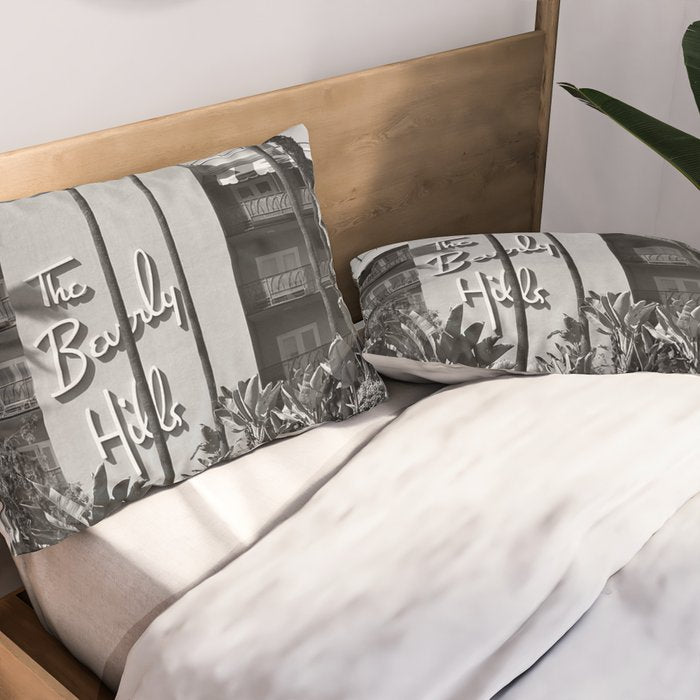 Beverly Hills Hotel, California black and white photograph / black and white photography Pillow Sham Gallery Image 2
