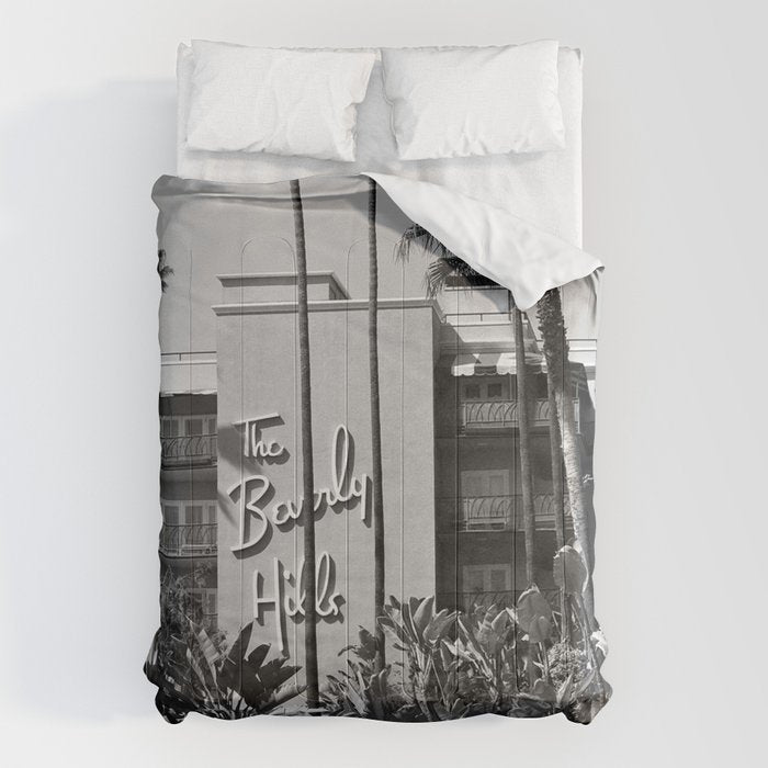 Beverly Hills Hotel, California black and white photograph / black and white photography Comforter Gallery Image 6