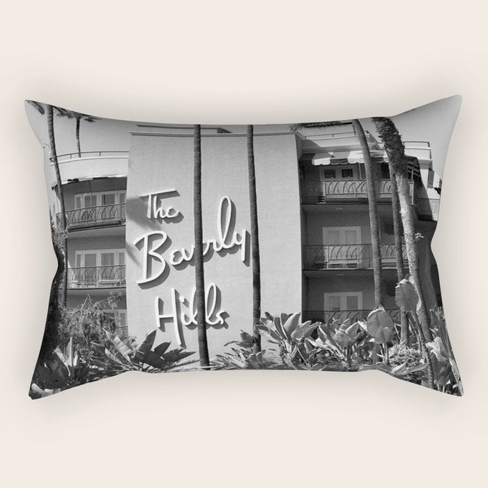 Beverly Hills Hotel, California black and white photograph / black and white photography Rectangular Pillow Gallery Image 2