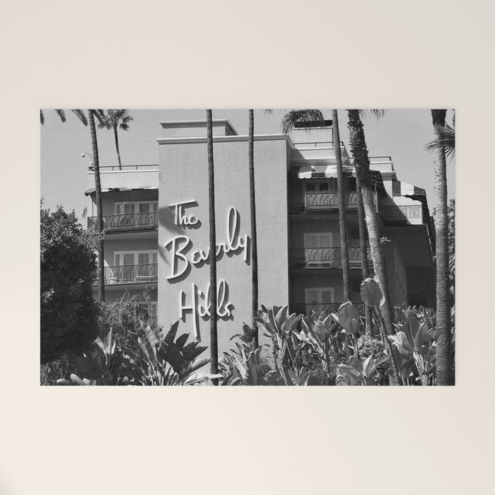 Beverly Hills Hotel, California black and white photograph / black and white photography Welcome Mat Gallery Image 1